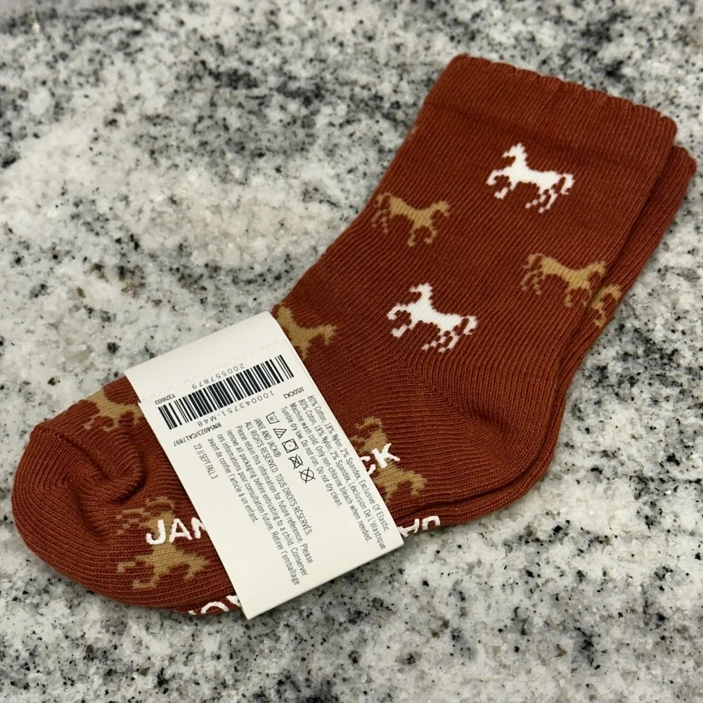 Janie‎ and Jack Kids 12-24M Socks Rust Brown Horse Pattern Equestrian Preppy